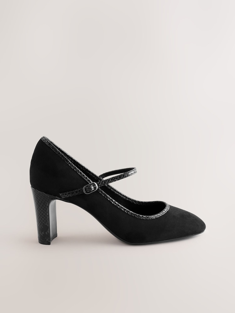 Black Extra Wide Fit Forever Comfort® Round Toe Mary Jane Block Court Shoes - Image 2 of 6