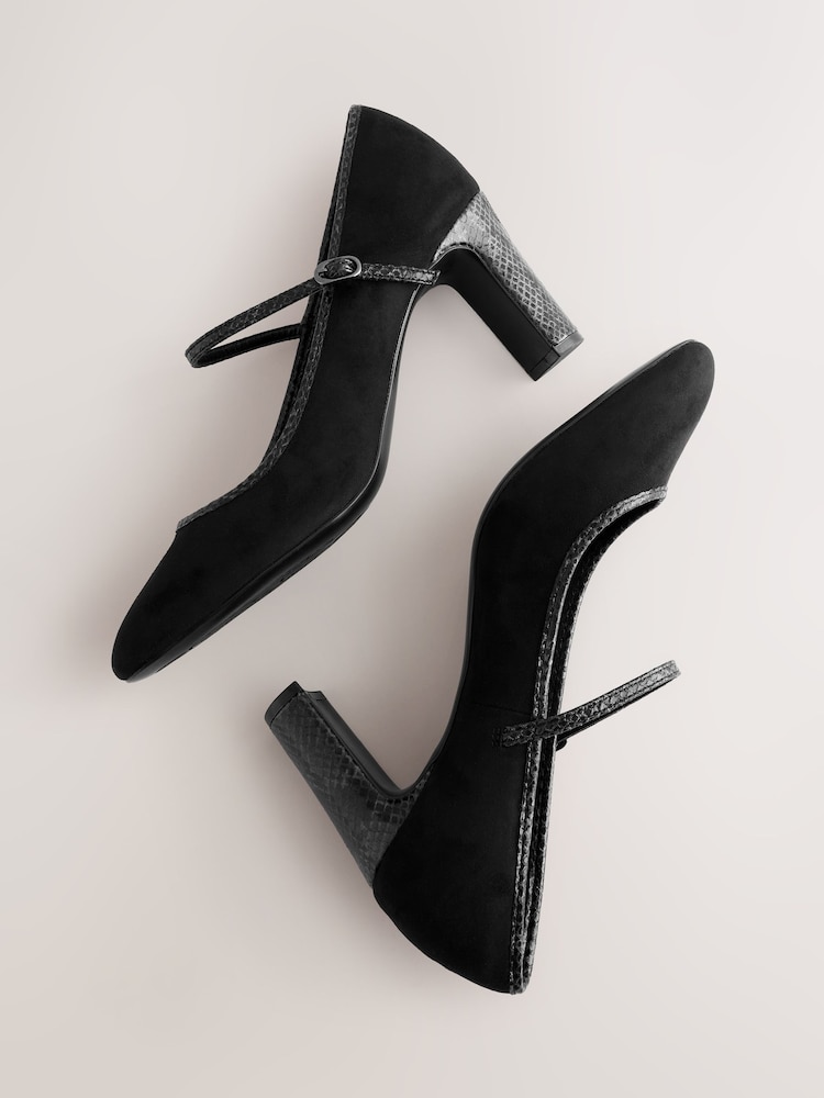 Black Extra Wide Fit Forever Comfort® Round Toe Mary Jane Block Court Shoes - Image 6 of 6