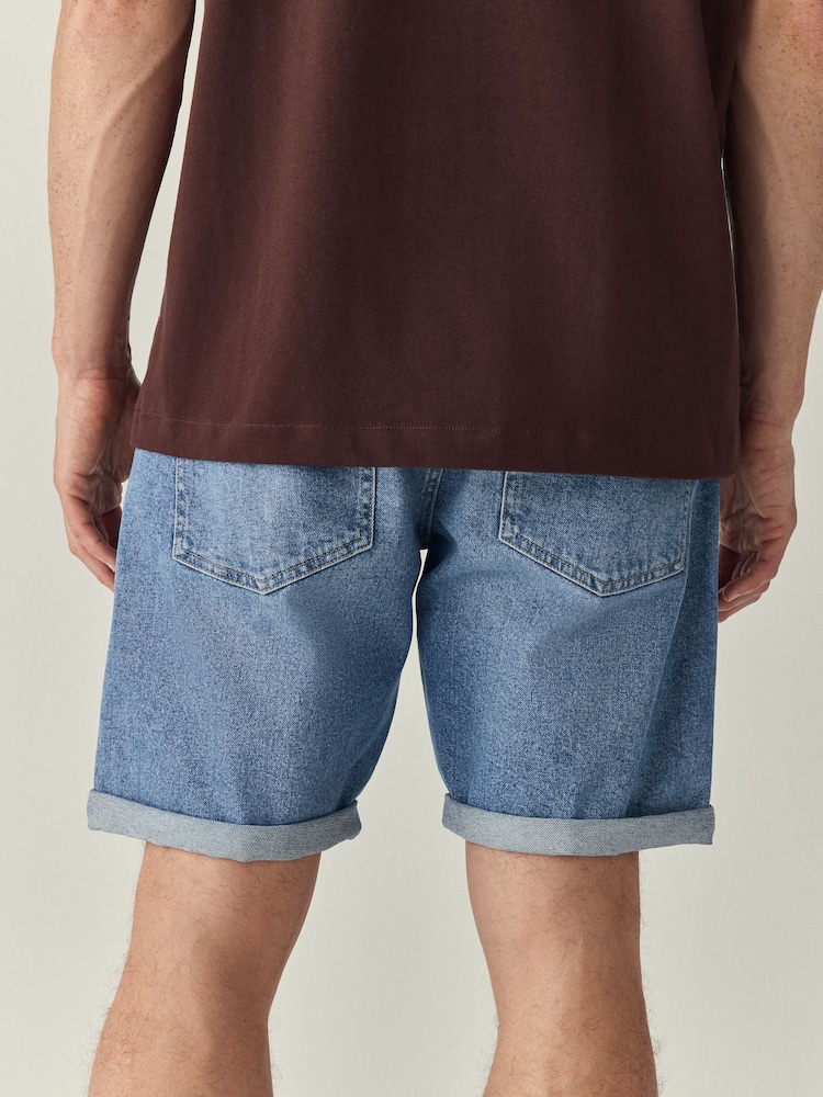 Light Blue Straight Fit Stretch Denim Shorts - Image 3 of 9