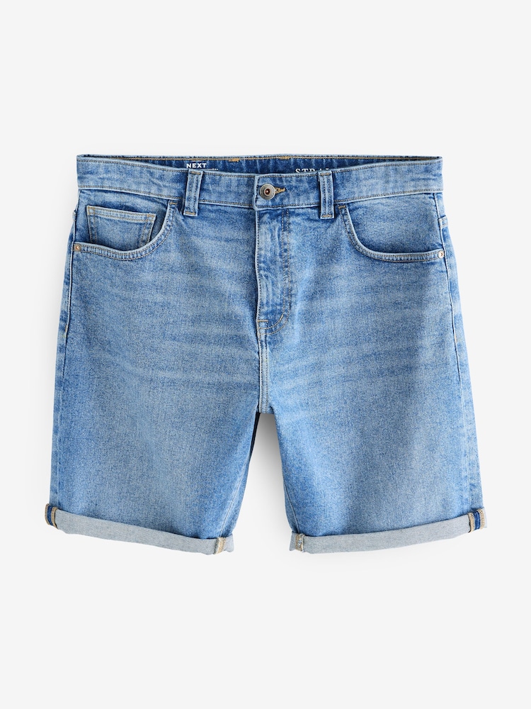 Light Blue Straight Fit Stretch Denim Shorts - Image 5 of 9