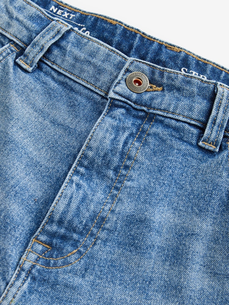 Light Blue Straight Fit Stretch Denim Shorts - Image 7 of 9