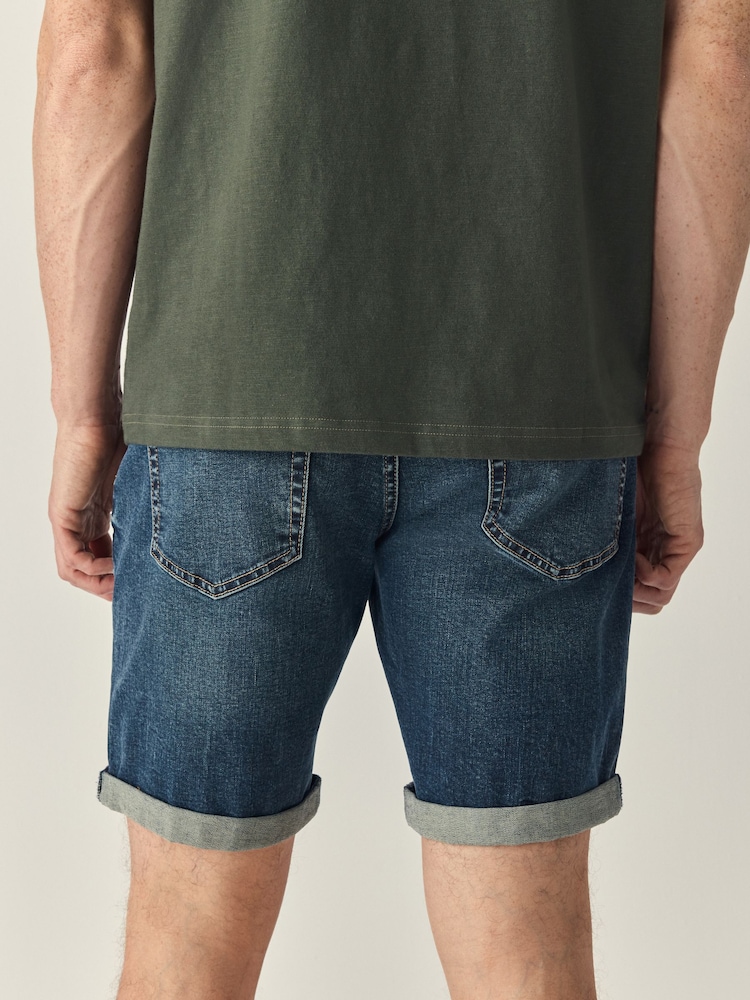Dark Wash Shorts Slim Fit Stretch Denim Shorts - Image 3 of 9