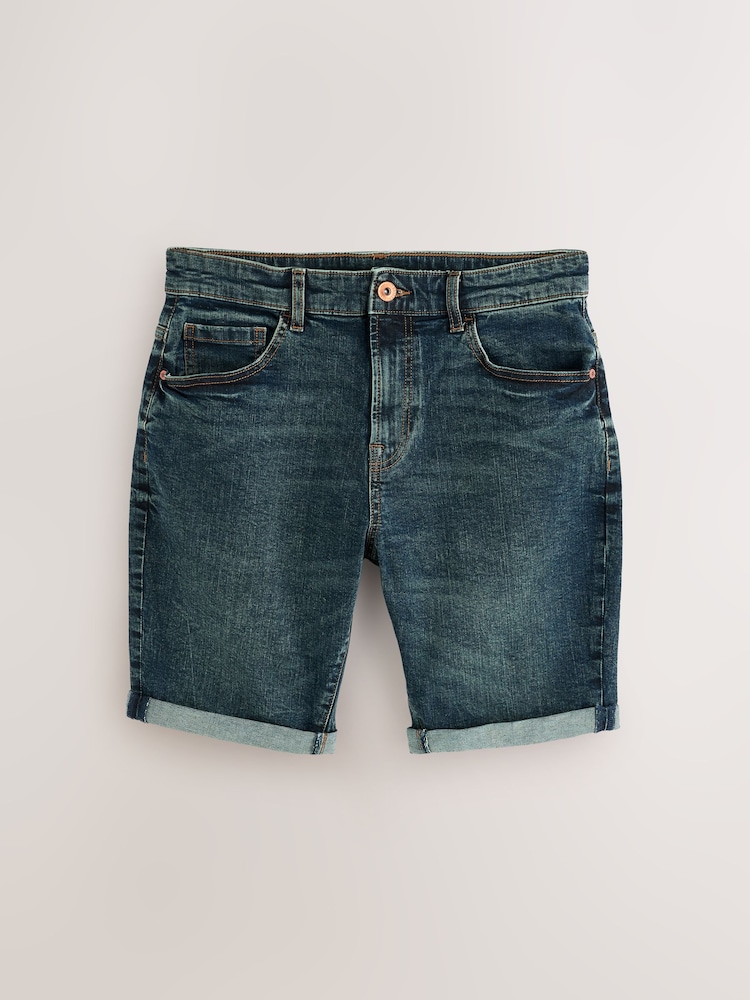 Dark Wash Shorts Slim Fit Stretch Denim Shorts - Image 5 of 9