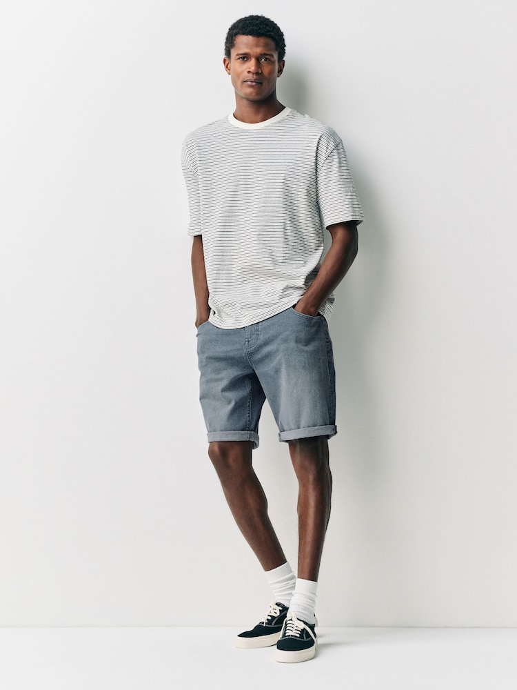 Blue Slim Fit Stretch Denim Shorts - Image 2 of 9 Blue Slim Fit Stretch Denim Shorts - Image 2 of 9