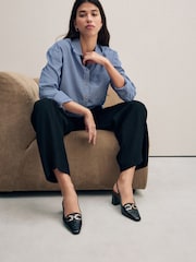 Black Extra Wide Fit Forever Comfort® Square Toe Hardware Slingback Block Heels - Image 2 of 10
