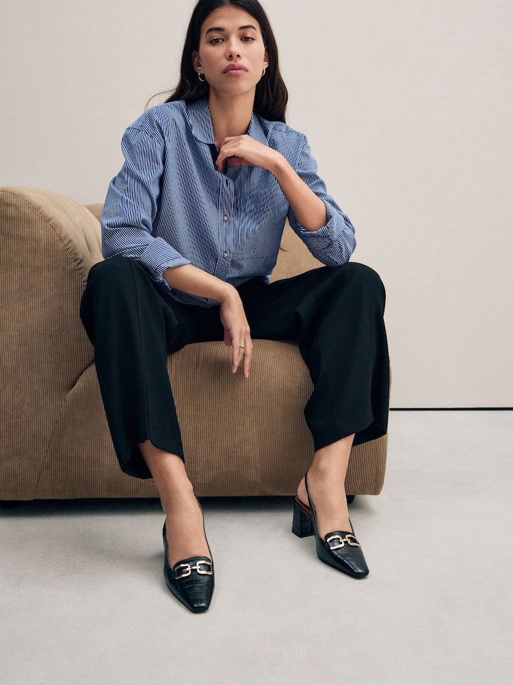 Black Extra Wide Fit Forever Comfort® Square Toe Hardware Slingback Block Heels - Image 2 of 10