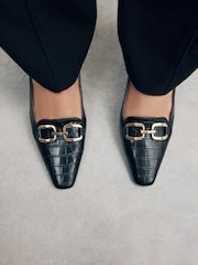 Black Extra Wide Fit Forever Comfort® Square Toe Hardware Slingback Block Heels - Image 3 of 10