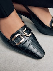 Black Extra Wide Fit Forever Comfort® Square Toe Hardware Slingback Block Heels - Image 4 of 10
