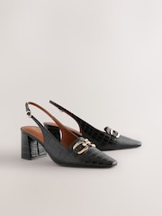 Black Extra Wide Fit Forever Comfort® Square Toe Hardware Slingback Block Heels - Image 6 of 10