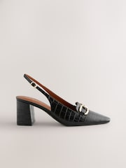 Black Extra Wide Fit Forever Comfort® Square Toe Hardware Slingback Block Heels - Image 7 of 10