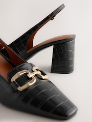 Black Extra Wide Fit Forever Comfort® Square Toe Hardware Slingback Block Heels - Image 8 of 10