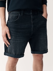Black Straight Fit Stretch Denim Shorts - Image 1 of 9