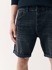 Black Straight Fit Stretch Denim Shorts - Image 3 of 9
