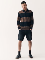 Black Straight Fit Stretch Denim Shorts - Image 4 of 9