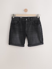 Black Straight Fit Stretch Denim Shorts - Image 5 of 9