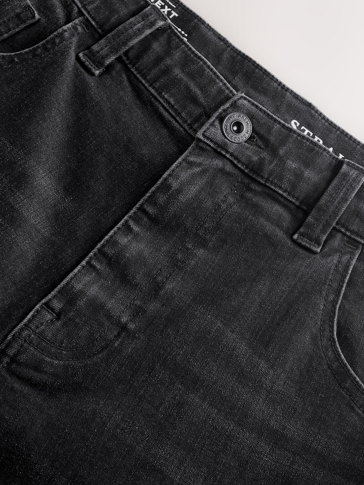 Black Straight Fit Stretch Denim Shorts - Image 7 of 9
