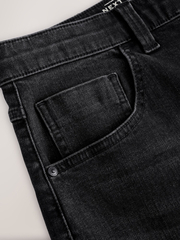 Black Straight Fit Stretch Denim Shorts - Image 9 of 9