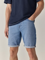 Light Blue Slim Fit Stretch Denim Shorts - Image 1 of 9