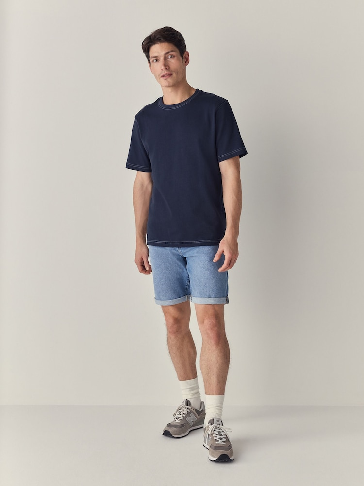 Light Blue Slim Fit Stretch Denim Shorts - Image 2 of 9