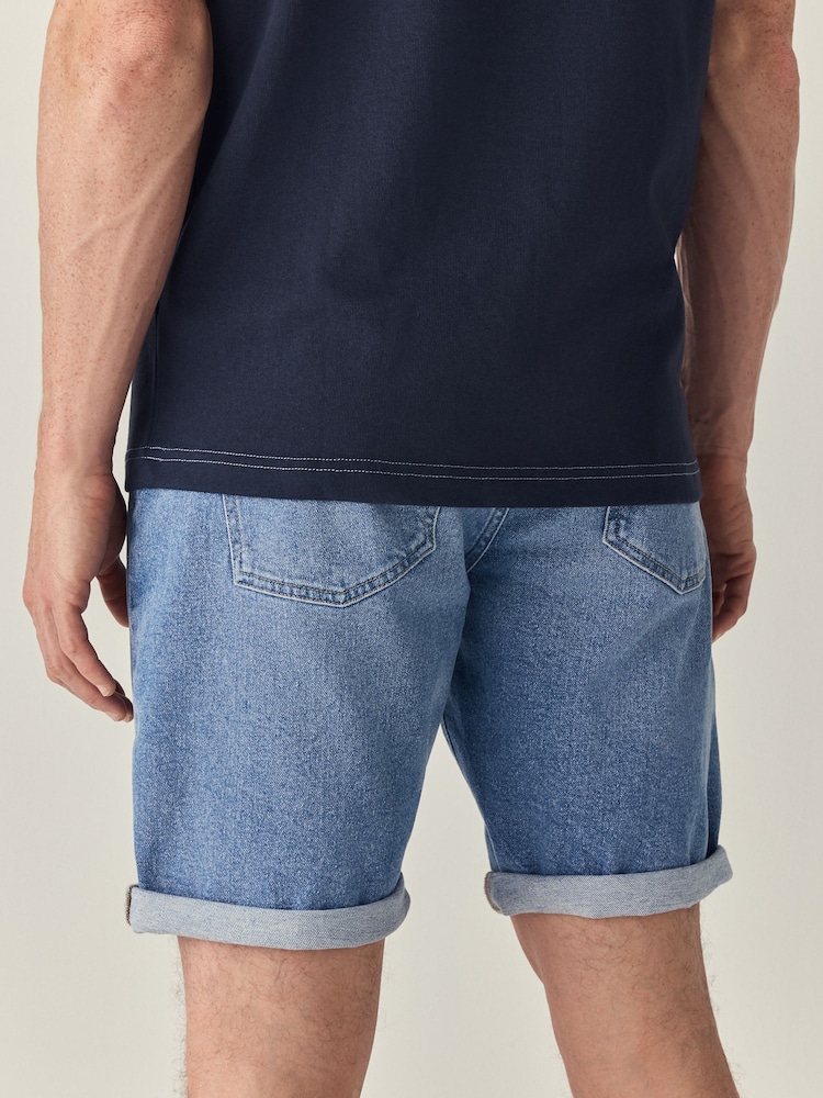 Light Blue Slim Fit Stretch Denim Shorts - Image 3 of 9