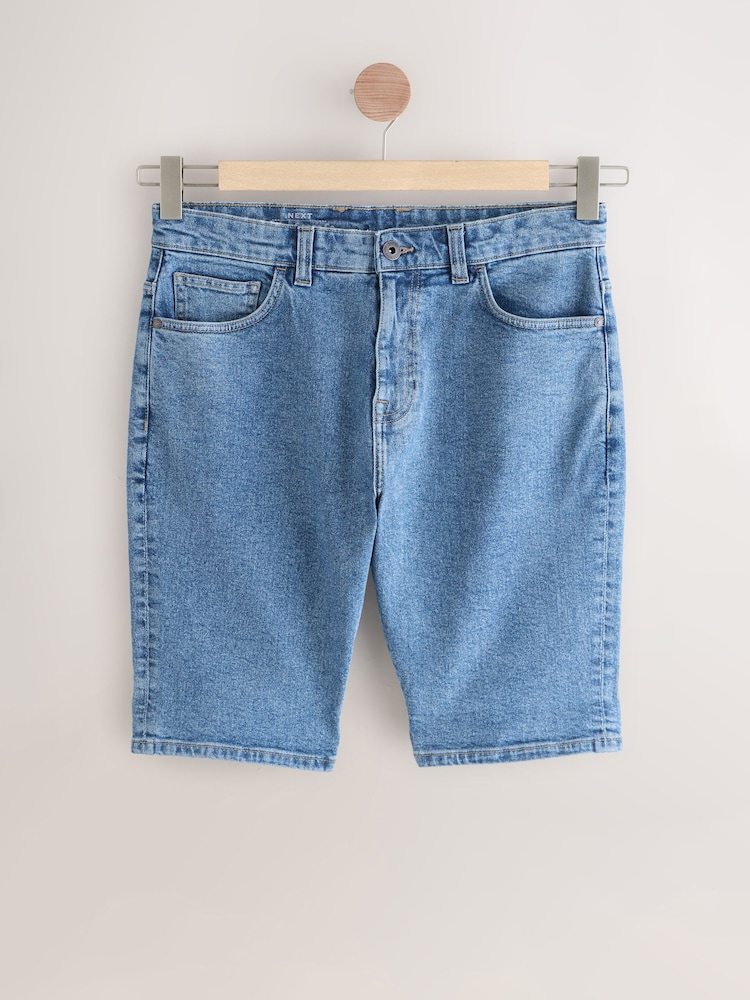 Light Blue Slim Fit Stretch Denim Shorts - Image 5 of 9