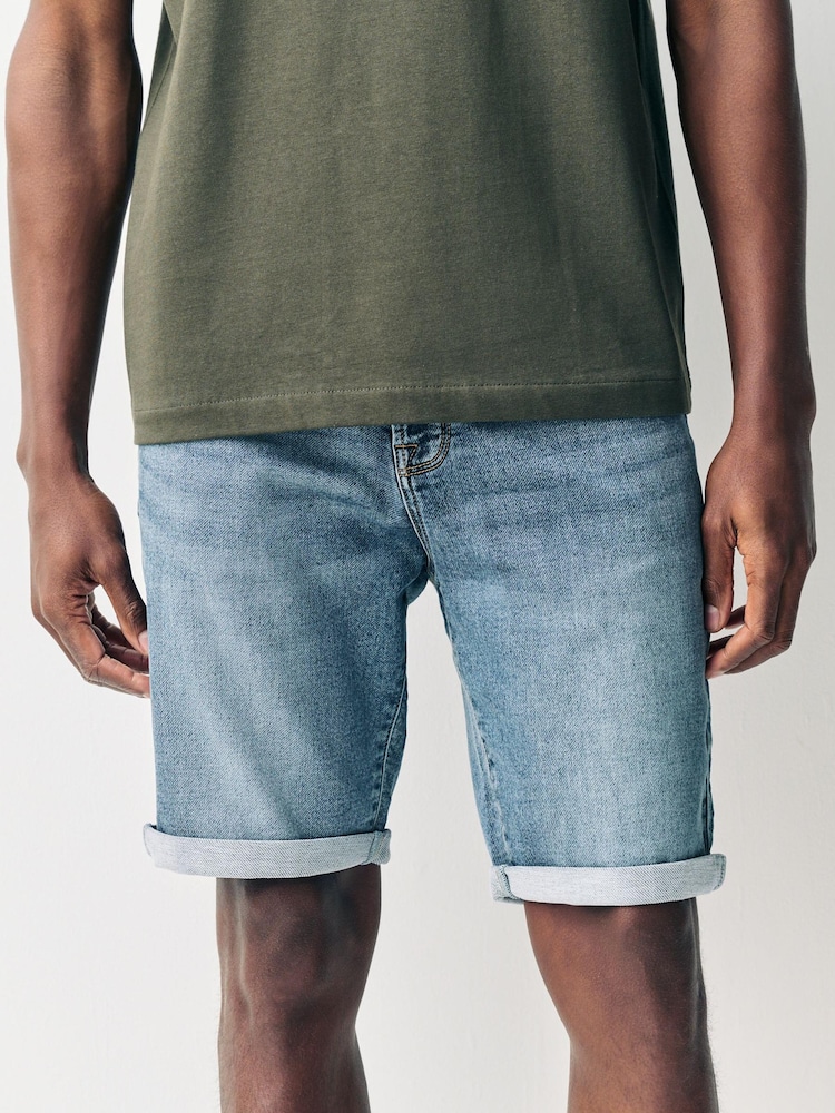 Mid Blue Comfort Stretch Denim Shorts - Image 1 of 9