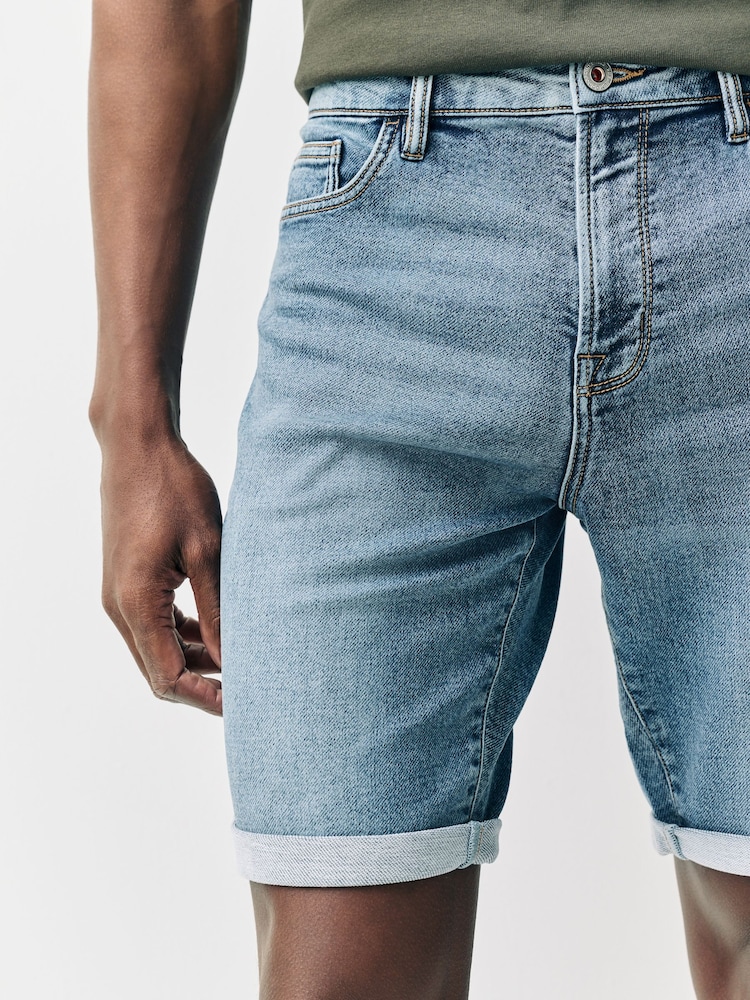 Mid Blue Comfort Stretch Denim Shorts - Image 9 of 9