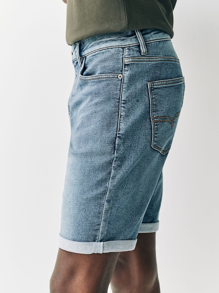 Mid Blue Comfort Stretch Denim Shorts - Image 7 of 9