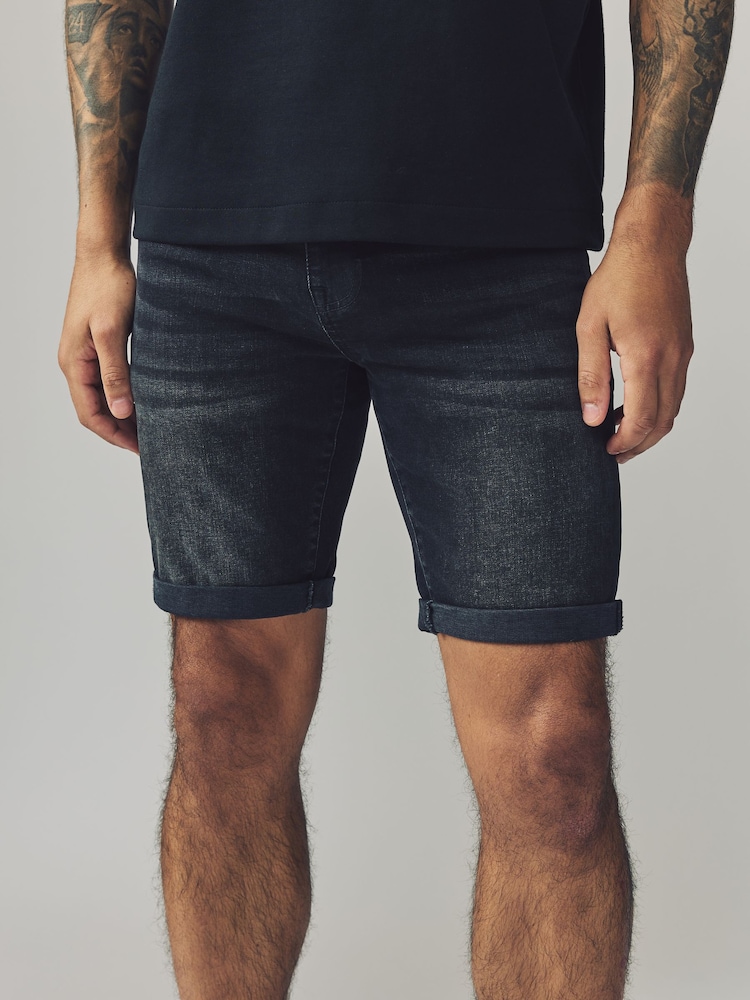 Negro - Corte ajustado - Pantalones cortos de denim elástico - Imagen 1 de 9