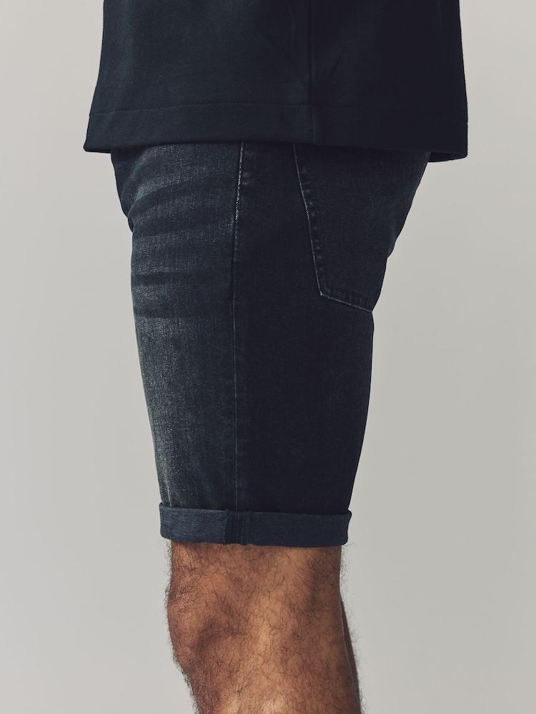 Black Skinny Fit Stretch Denim Shorts - Image 3 of 9