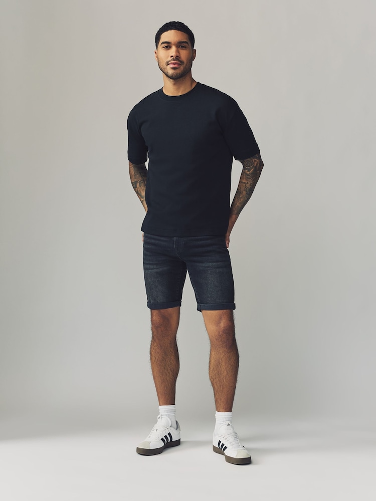 Black Skinny Fit Stretch Denim Shorts - Image 4 of 9