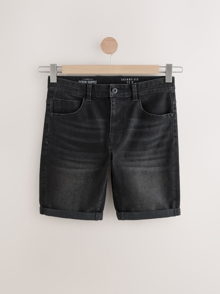 Black Skinny Fit Stretch Denim Shorts - Image 7 of 9