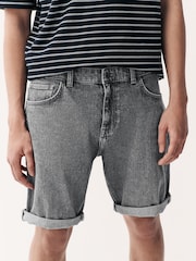 Grey Straight Fit Stretch Denim Shorts - Image 1 of 8