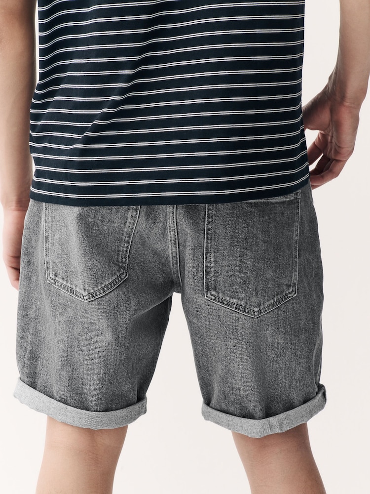 Grey Straight Fit Stretch Denim Shorts - Image 2 of 8