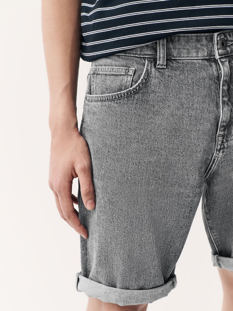 Grey Straight Fit Stretch Denim Shorts - Image 3 of 8