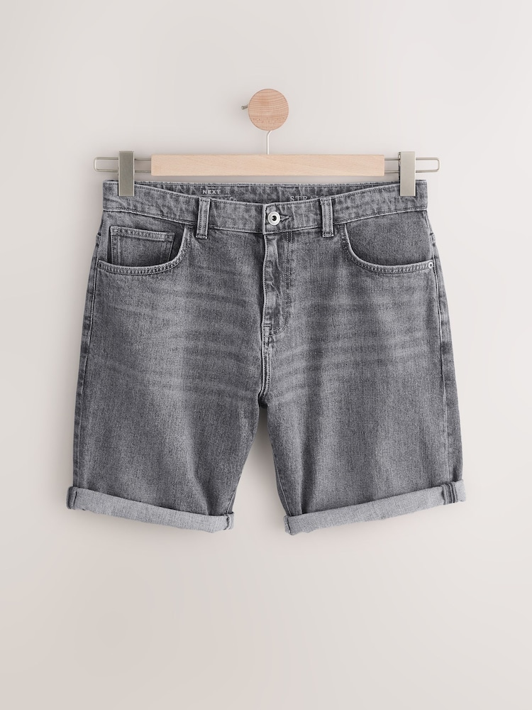 Grey Straight Fit Stretch Denim Shorts - Image 4 of 8