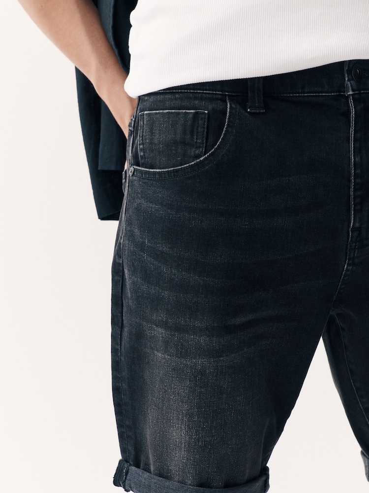 Black Slim Fit Stretch Denim Shorts - Image 3 of 4