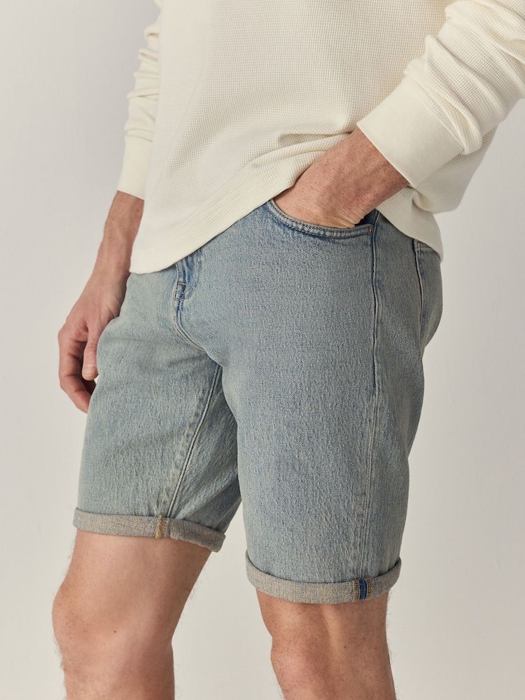 Light Blue Tint Slim Fit Stretch Denim Shorts - Image 1 of 9 Light Blue Tint Slim Fit Stretch Denim Shorts - Image 1 of 9