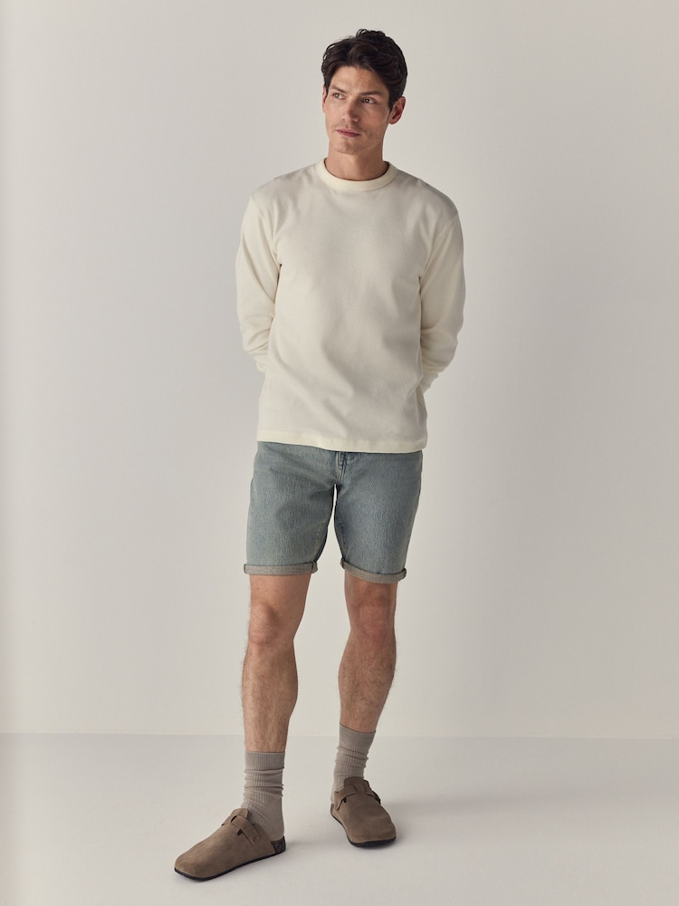Light Blue Tint Slim Fit Stretch Denim Shorts - Image 2 of 9 Light Blue Tint Slim Fit Stretch Denim Shorts - Image 2 of 9