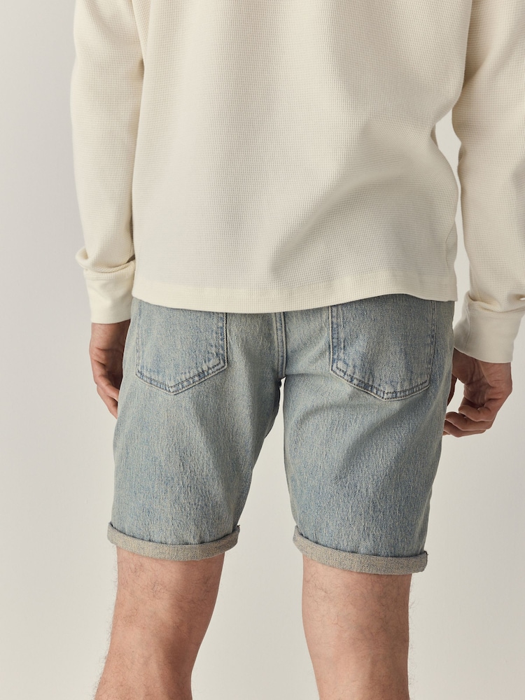 Light Blue Tint Slim Fit Stretch Denim Shorts - Image 3 of 9