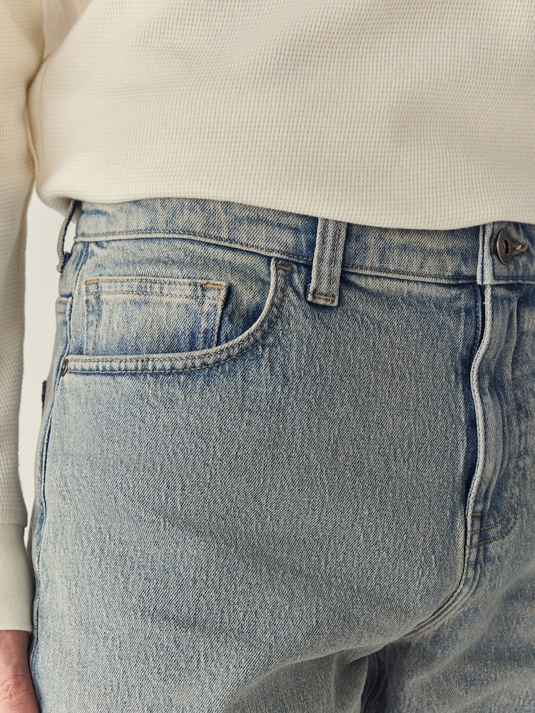 Light Blue Tint Slim Fit Stretch Denim Shorts - Image 4 of 9