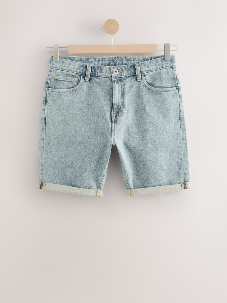 Light Blue Tint Slim Fit Stretch Denim Shorts - Image 5 of 9