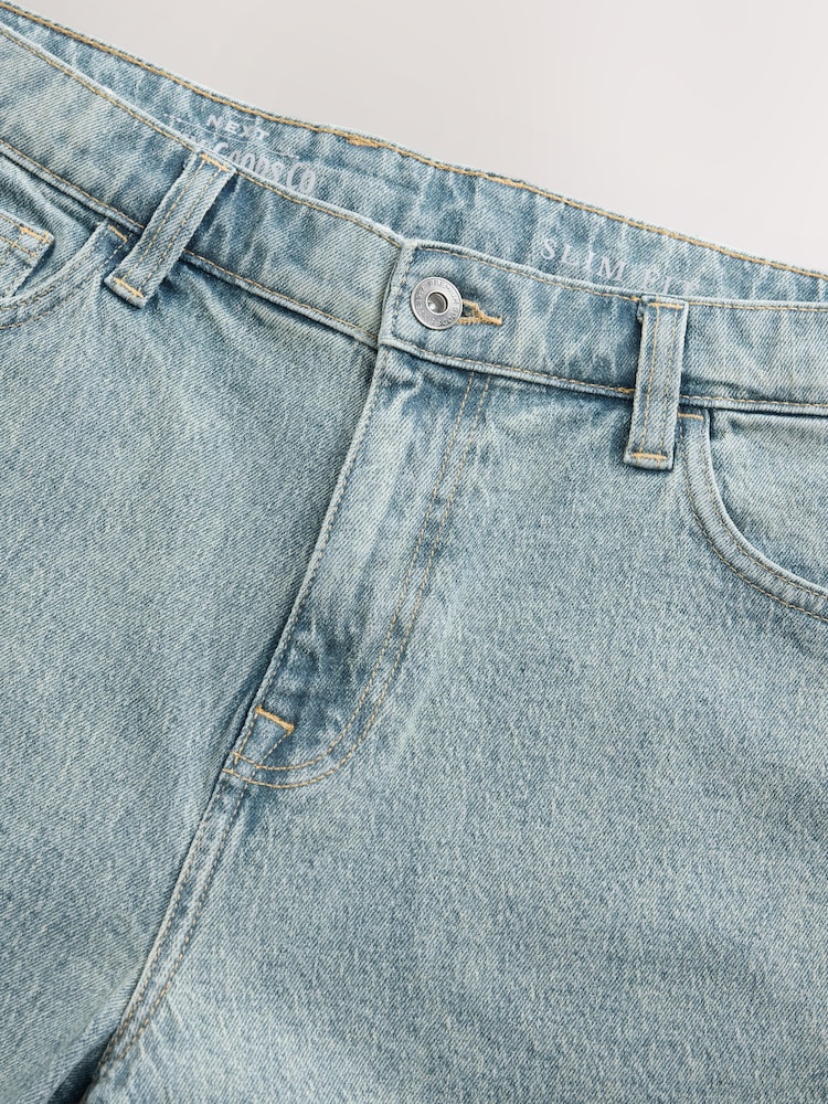 Light Blue Tint Slim Fit Stretch Denim Shorts - Image 6 of 9