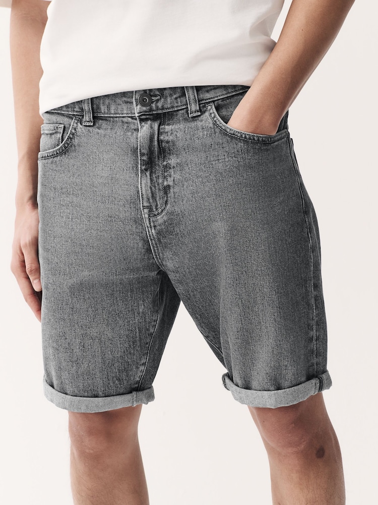 Grey Slim Fit Stretch Denim Shorts - Image 1 of 10 Grey Slim Fit Stretch Denim Shorts - Image 1 of 10