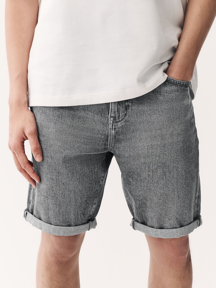 Grey Slim Fit Stretch Denim Shorts - Image 2 of 10 Grey Slim Fit Stretch Denim Shorts - Image 2 of 10
