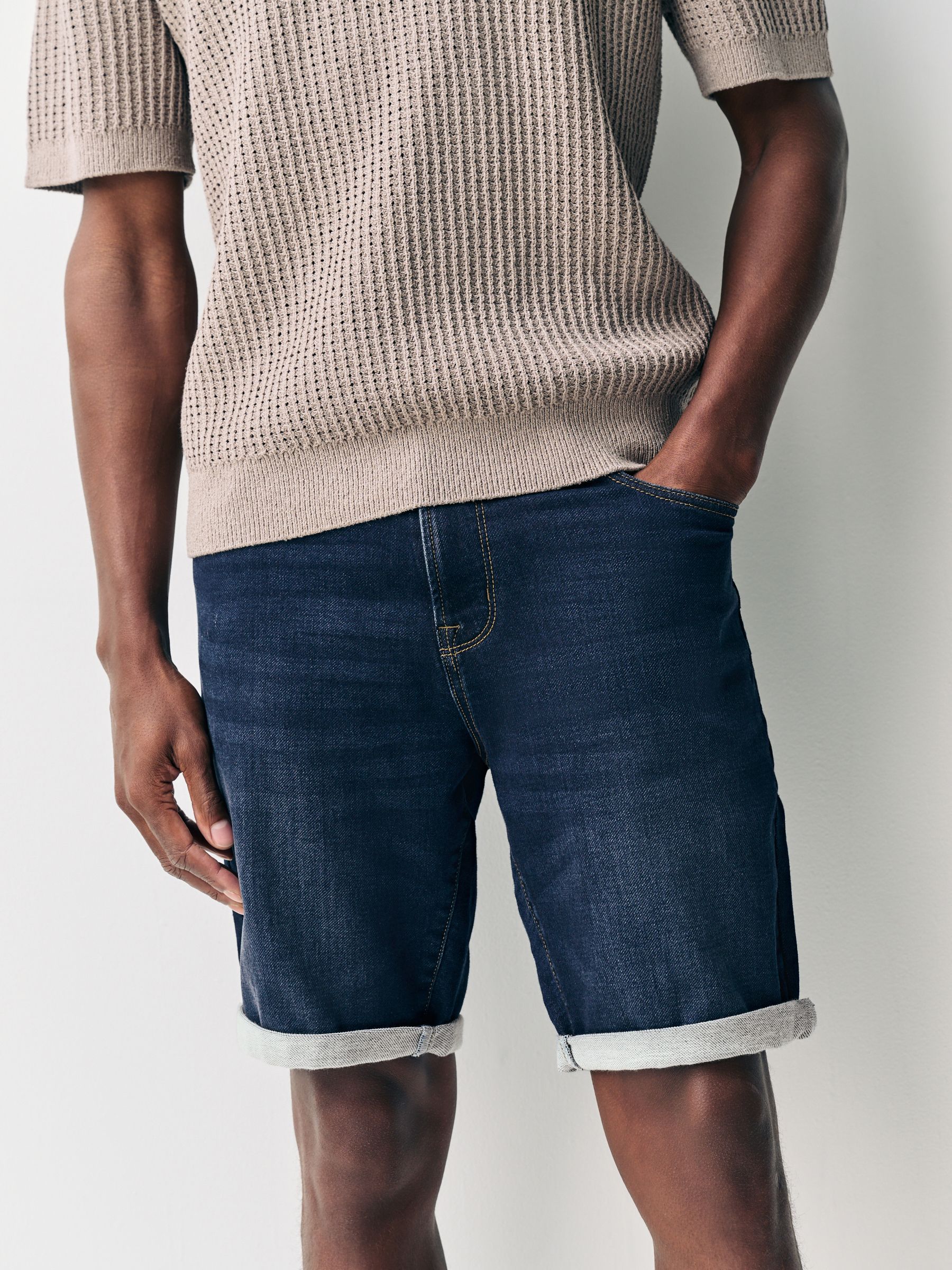 Atlas Dark Blue Denim Stretch Shorts