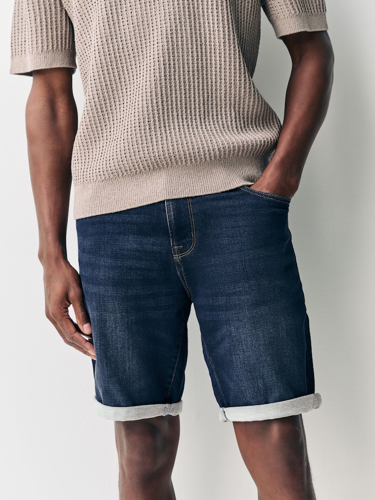 Dark Blue Comfort Stretch Denim Shorts - Image 8 of 10