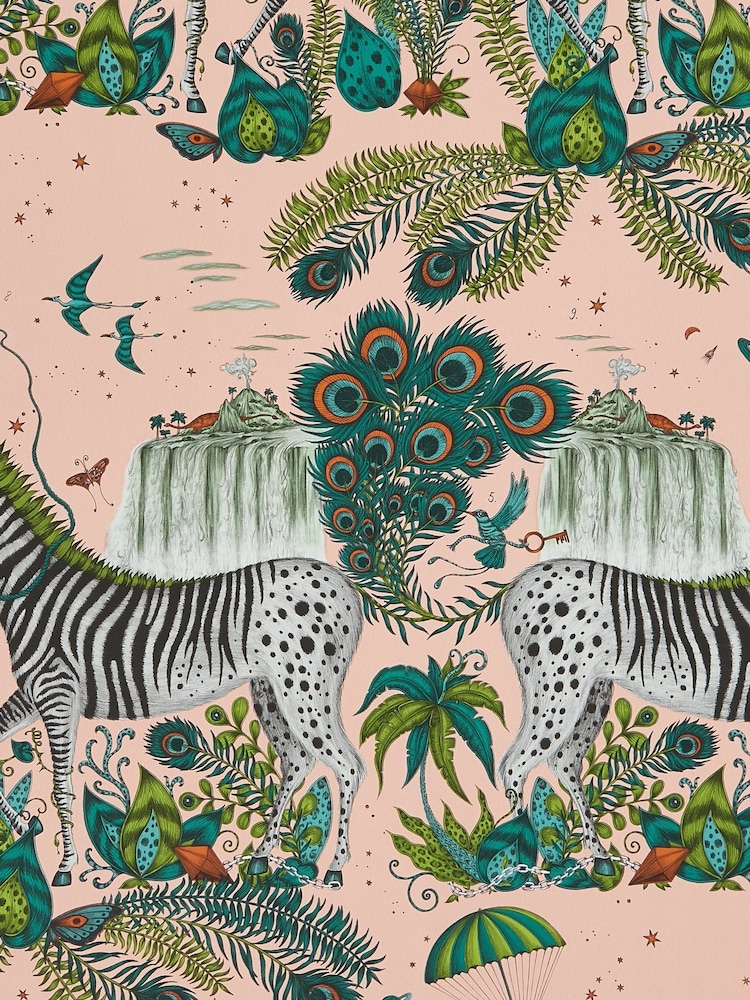 Clarke and Clarke Lost World Pink Emma J Shipley Wilderie 10M Wallpaper - Image 1 of 1