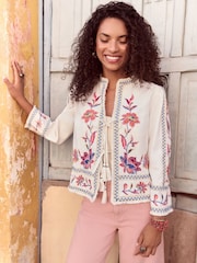 Love & Roses Ecru Floral Pattern Embroidered Jacket With A Touch Of Linen - Image 1 of 5