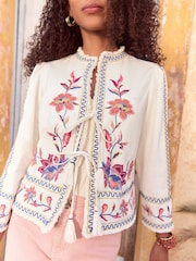 Love & Roses Ecru Floral Pattern Embroidered Jacket With A Touch Of Linen - Image 4 of 5
